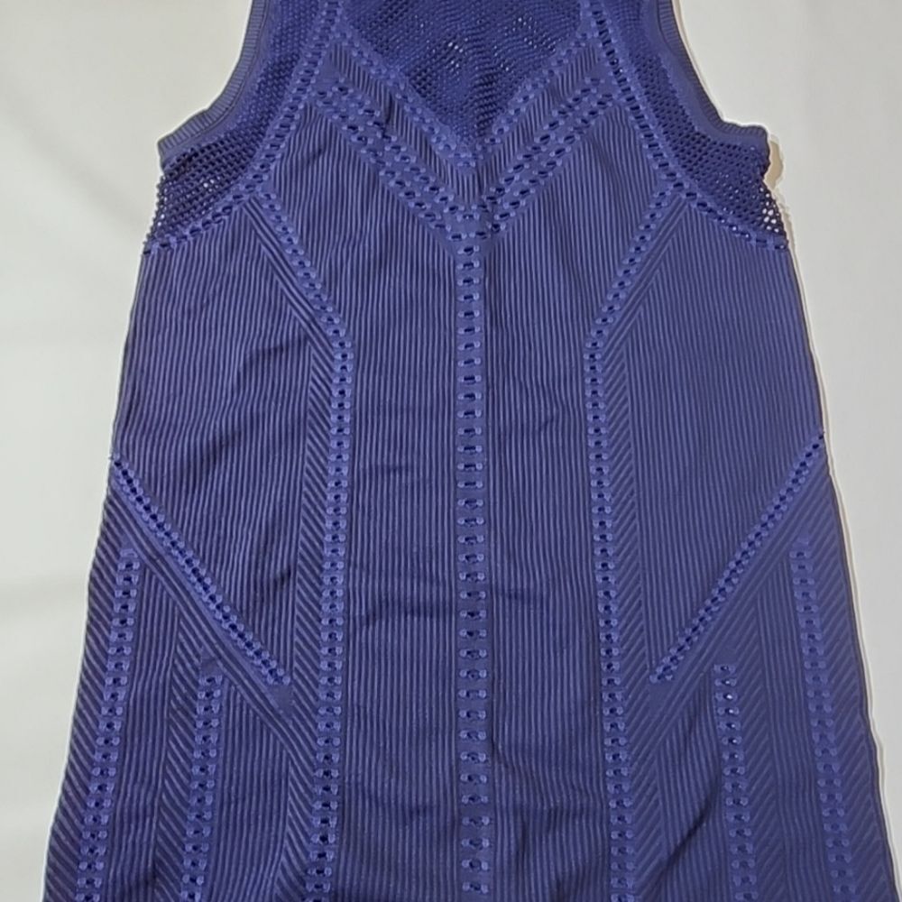 ATHLETA OXYGEN Blue MESH LASER CUT TANK top shirt XS yoga work out